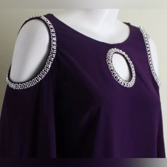 MSK bling deep purple dressy keyhole rhinestone top Size XL - Picture 2 of 5